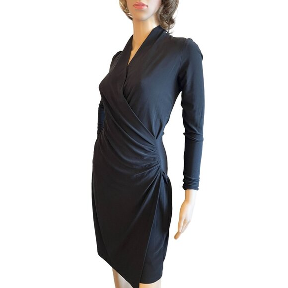 Norma Kamali Black Faux Wrap Dress Size XS Timeless Vintage Draping Elegance - Picture 11 of 14